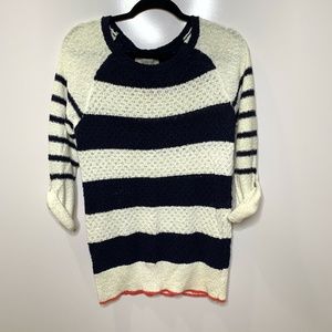 LOFT Knit Stripe Cotton Sweater Rolled Sleeve